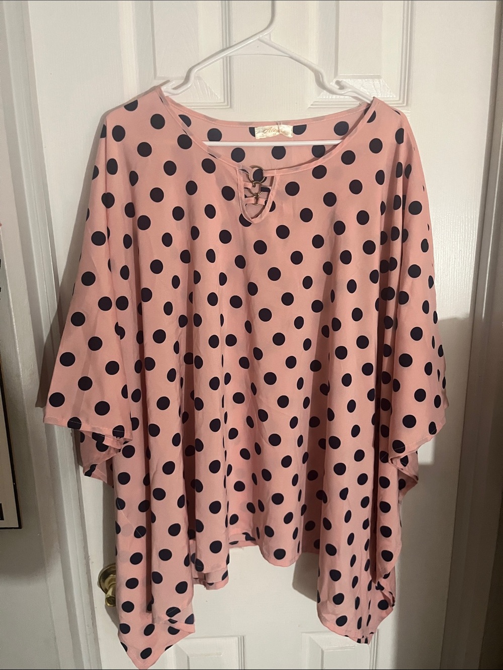 Relaxed Pink Polka Dot Lace-Up Tunic Top